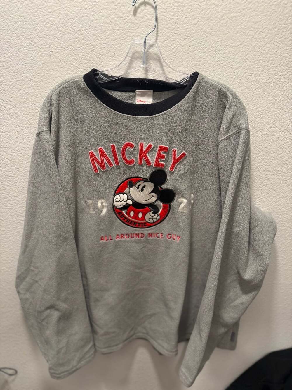 Disney Store Mickey Mouse Fleece Sweatshirt Size L Gray All Around Nice Guy